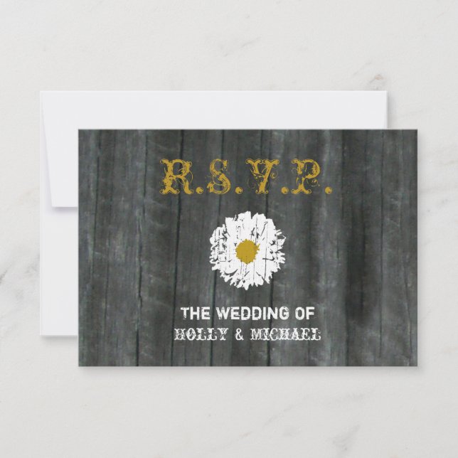 RSVP-Hochzeitkarte - Barnwood & Daisy RSVP Karte (Vorderseite)