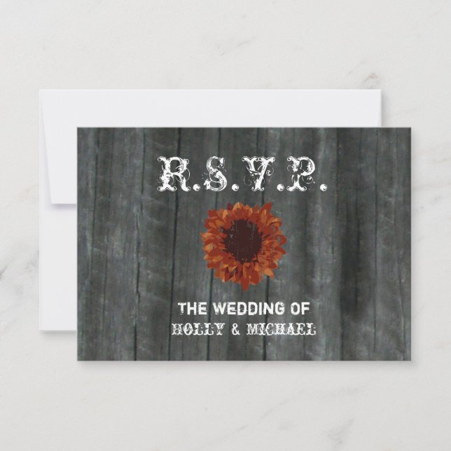 RSVP-Hochzeitkarte - Barnwood & Sonnenblume RSVP Karte (Vorderseite)