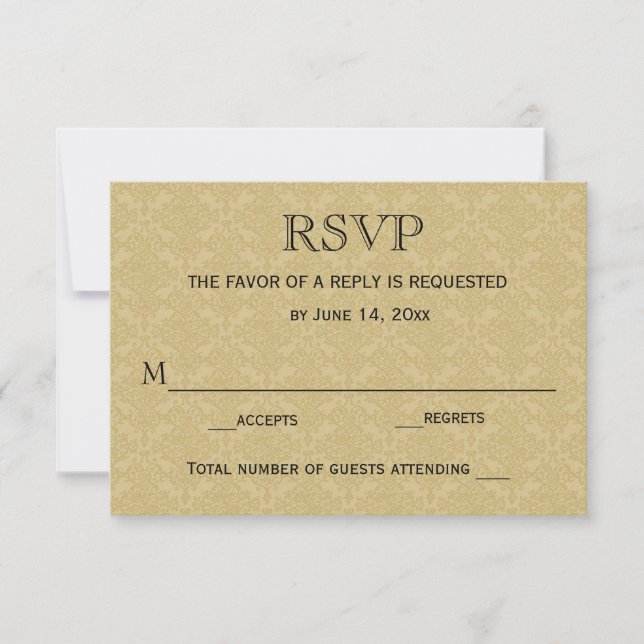 RSVP-Hochzeitkarte / Gold & Maroon Damask RSVP Karte (Vorderseite)