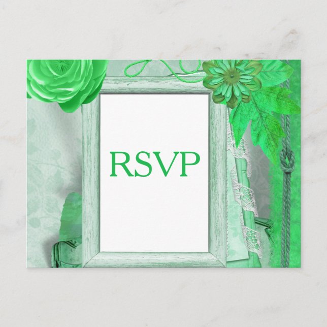 RSVP-Hochzeitkarte in grün Einladungspostkarte (Vorderseite)