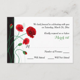 RSVP-Hochzeitkarte | Red Poppies | Schwarz, Grün RSVP Karte