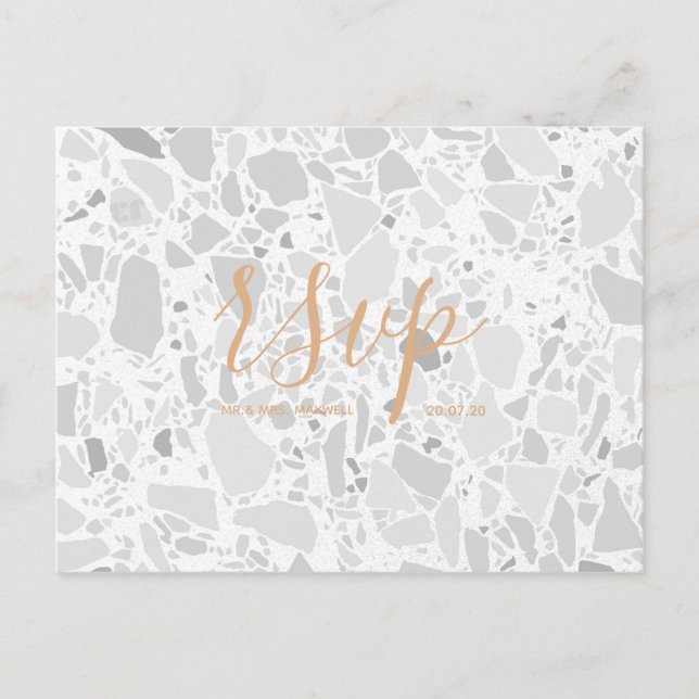 Rsvp-Hochzeitkarte | Terrazzo Script Postcard Einladungspostkarte (Vorderseite)
