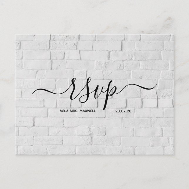 Rsvp-Hochzeitkarte | White Brick Script Postcard Einladungspostkarte (Vorderseite)