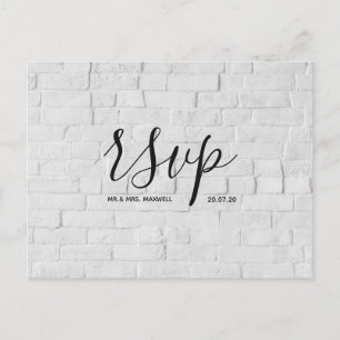 Rsvp-Hochzeitkarte   White Brick Script Postcard Einladungspostkarte