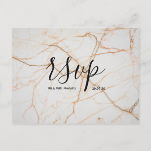 Rsvp-Hochzeitkarte   White Gold Marmor Script Einladungspostkarte