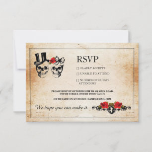 RSVP Hochzeits Totenköpfe Totenkopf Rosen Rustikal Karte