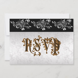 RSVP-Hochzeitsklassiker Schwarz-Weiß-Damast Einladung