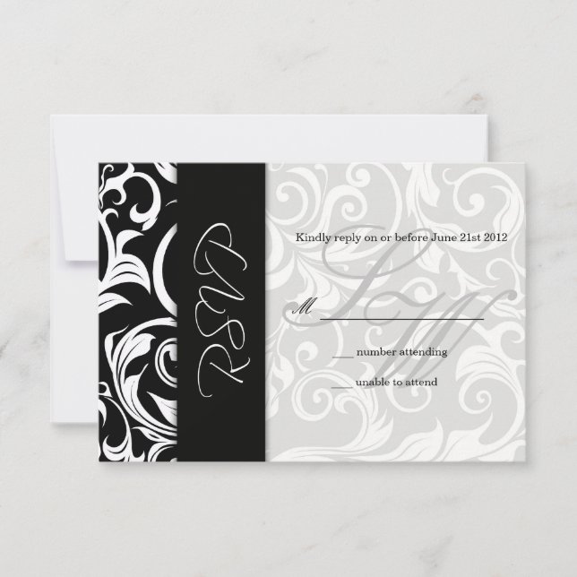 RSVP-Hochzeitsskala für Schwarz und Weiß RSVP Karte (Vorderseite)