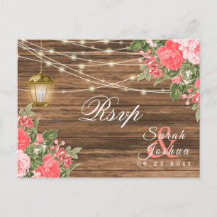 RSVP - Holz, Laternen und Korallenblume Postkarte