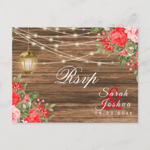 RSVP - Holz, Laternen und rote Blume Postkarte