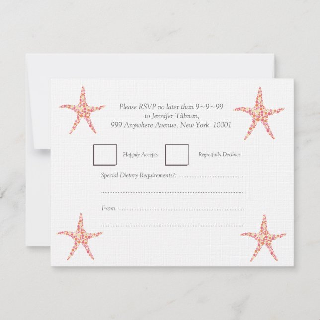 RSVP Honeysuckle Peach Starfish Beach Invitation (Devant)