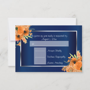 *RSVP - hübsche orange Blumen auf Marine-Blau RSVP Karte