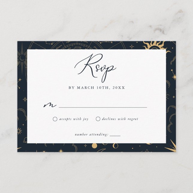 RSVP-Karte "Celestial Sun and Moon Stars" Begleitkarte (Vorderseite)