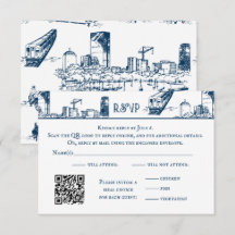 RSVP-Karte der Boston Toile Navy