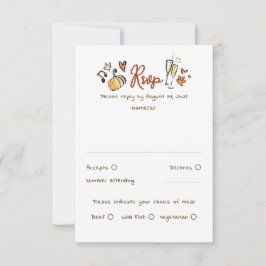 RSVP-Karte der handgezogenen Funky-Hochzeit im Her RSVP Karte