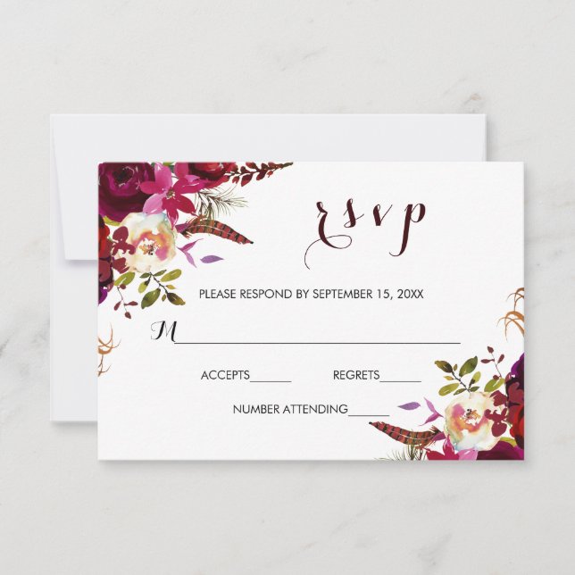 RSVP-Karte des Burgundy Marsala Navy RSVP Karte (Vorderseite)