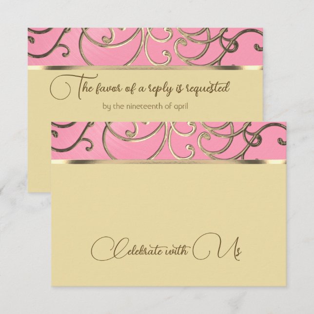 RSVP-Karte Elegant Rosa und Gold Filigree Einladung (Vorne/Hinten)