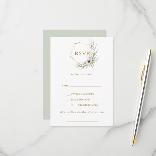 RSVP-Karte Eukalyptus Gold Geometric Song Request RSVP Karte (Vorderseite/Rückseite Beispiel)