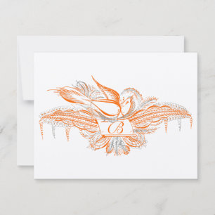 RSVP-Karte Flourish Vögel Orange Koralle & Grau RSVP Karte