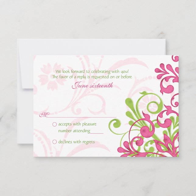 RSVP-Karte für Abstrakte Blumenzwiebeln, rosa grün RSVP Karte (Vorderseite)