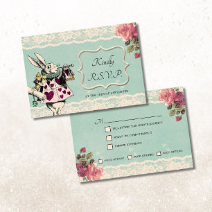 RSVP-Karte für aquamarine Spitzenzeiten-Alice im W RSVP Karte