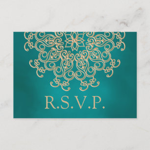 RSVP-KARTE FÜR aquamarine UND GOLD-INDISCHE ANTWOR RSVP Karte