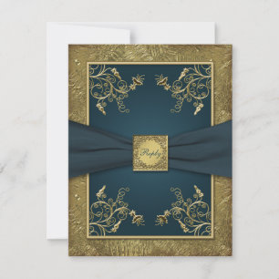 RSVP-Karte für aquamarine und goldfarbene Blüten RSVP Karte
