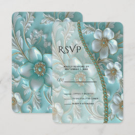 RSVP-Karte für aquamarine weiße Blüten RSVP Karte