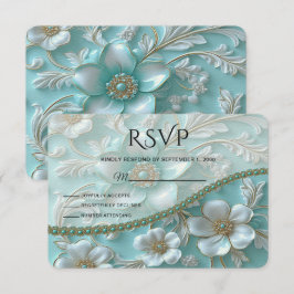 RSVP-Karte für aquamarine weiße Blüten RSVP Karte