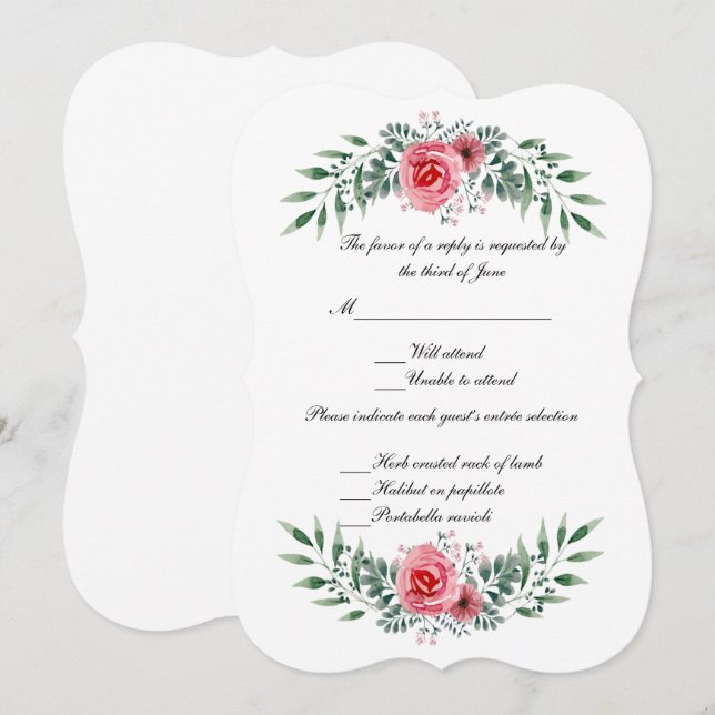 RSVP-Karte für Aquarellfarben Rosengarten Einladung (Vorne/Hinten)