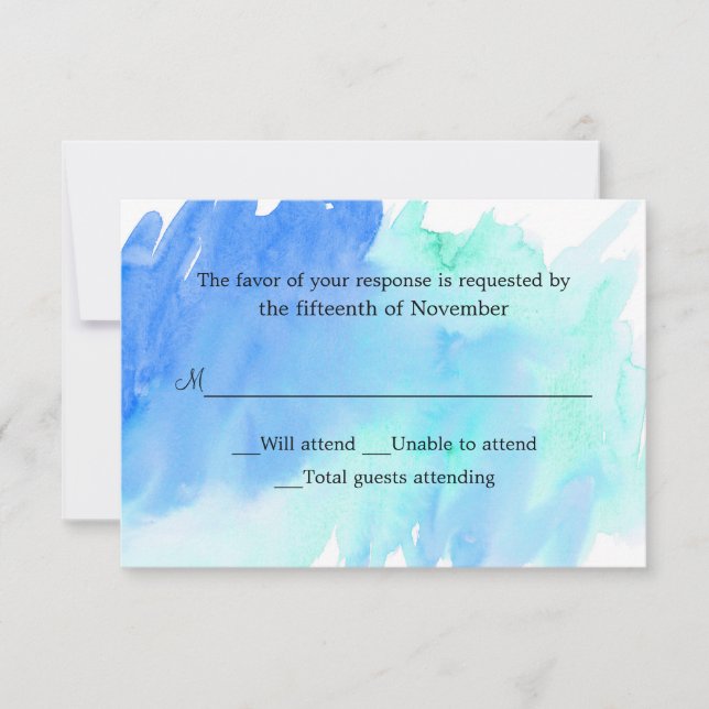 RSVP-Karte für blaue und grüne Wasserfarben RSVP Karte (Vorderseite)