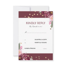 RSVP-Karte für Blumenburgunde und Golddots