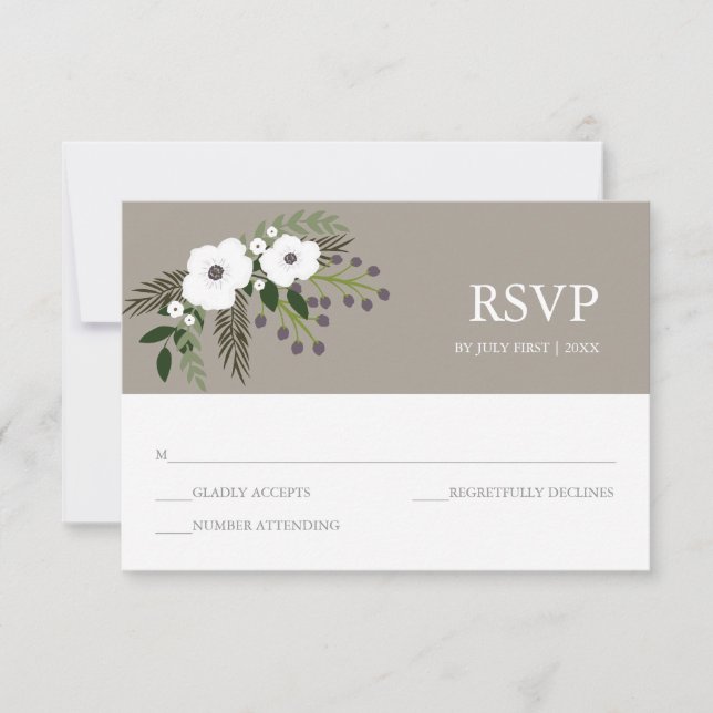 RSVP-Karte für Blumenkranke - taupe RSVP Karte (Vorderseite)