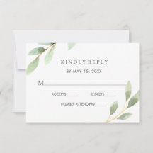RSVP-Karte für botanische Hochzeiten in grünen Blä