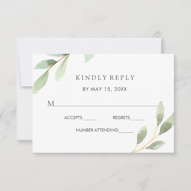 RSVP-Karte für botanische Hochzeiten in grünen Blä RSVP Karte (Vorderseite)