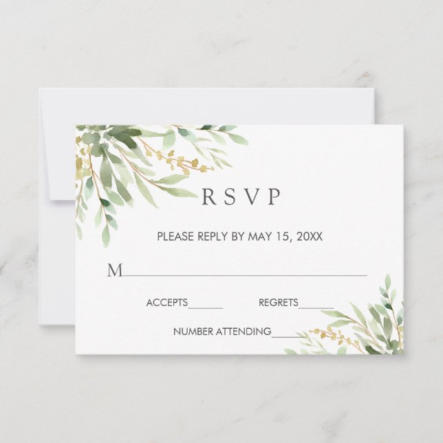 RSVP-Karte für botanische Hochzeiten in grünen Blä RSVP Karte (Vorderseite)
