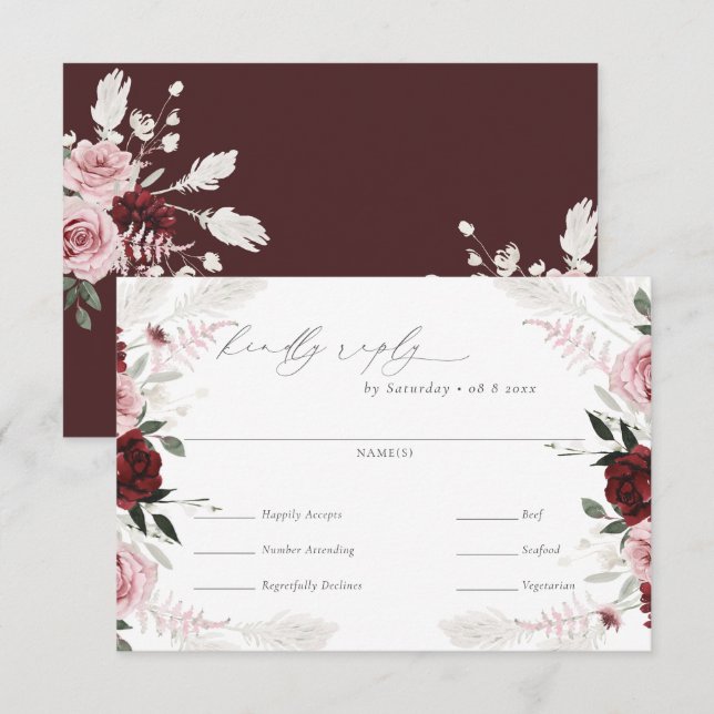 RSVP-Karte für Burgund-Blumenzwiebeln RSVP Karte (Vorne/Hinten)