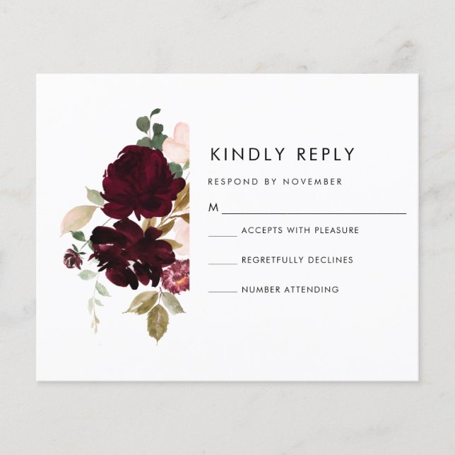 RSVP-Karte für Burgund und Creme (Vorderseite)
