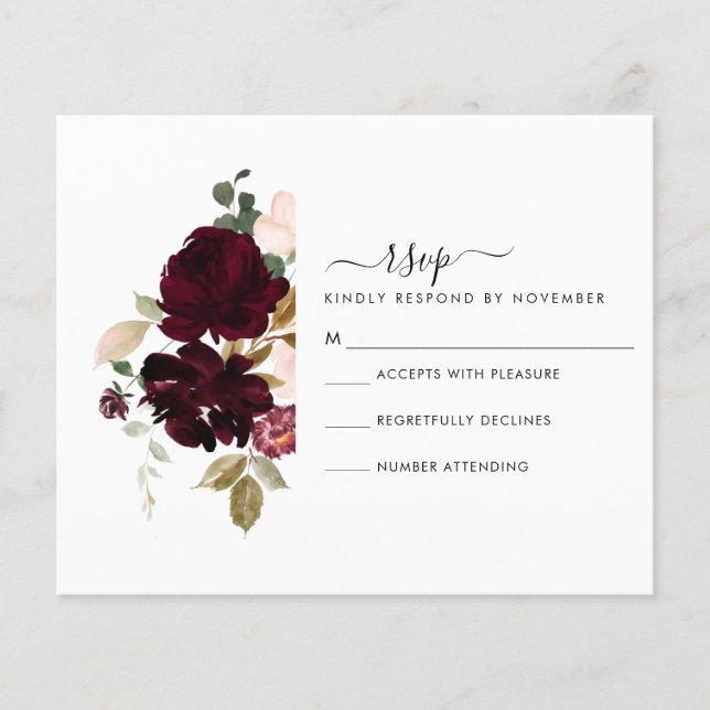 RSVP-Karte für Burgund und Creme (Vorderseite)