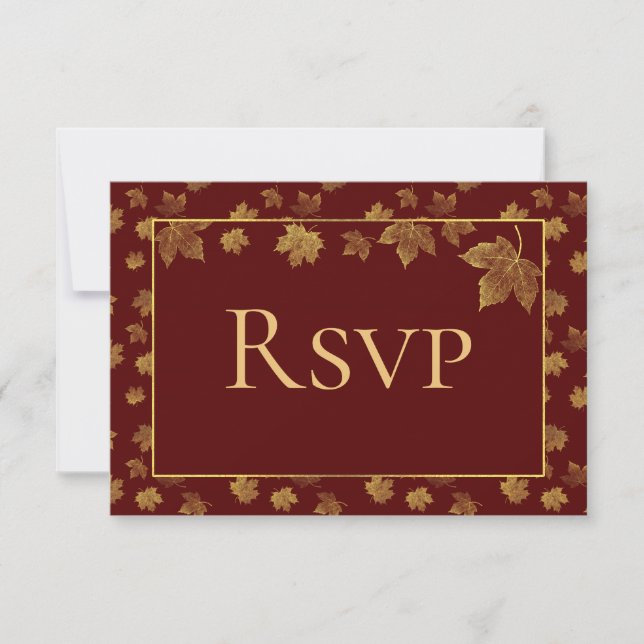 RSVP-Karte für Burgund und Gold-Leaf RSVP Karte (Vorderseite)
