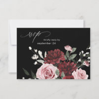 RSVP-Karte für Burgund und Rosa Blütenblüte 6 Blac