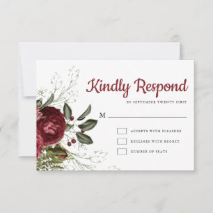 RSVP-Karte für Burgund und Weißblütenchic RSVP Karte