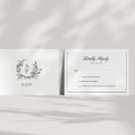 RSVP-Karte für das Hochzeitschwarz-Weiß-Wappen Einladung<br><div class="desc">Formale und elegante schwarz-weiße Wildblume blumengeschmückte Wappen-Monogramm Hochzeitskarte RSVP Gehäuse.</div>