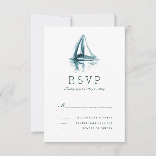 RSVP-Karte für das Hochzeitssegelboot mit Wasserfa RSVP Karte (Vorderseite)