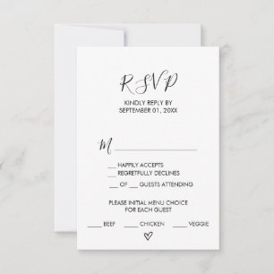 RSVP-Karte für das Menü "Herz von Hand" RSVP Karte