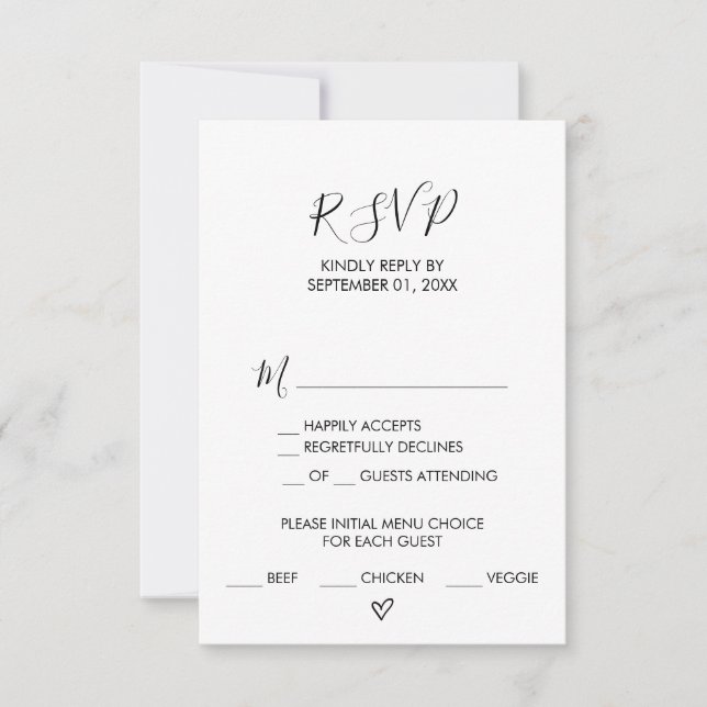 RSVP-Karte für das Menü "Herz von Hand" RSVP Karte (Vorderseite)