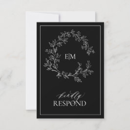RSVP-Karte für das Schwarz-weiße Wappen Monogram RSVP Karte