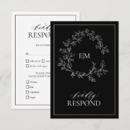 RSVP-Karte für das Schwarz-weiße Wappen Monogram RSVP Karte