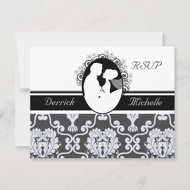 RSVP-Karte für den ersten Kiss Black and White Wed RSVP Karte (Vorderseite)