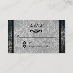 RSVP-Karte für den extravaganten Black Damask Mono Begleitkarte